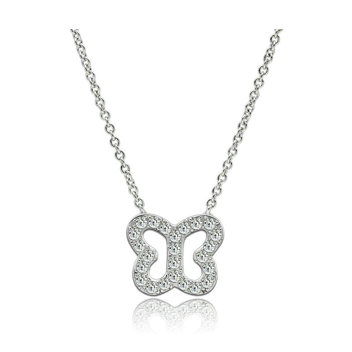 Delicate vacation jewelry for women featuring a silver butterfly pendant necklace with sparkling accents