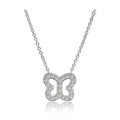 Delicate vacation jewelry for women featuring a silver butterfly pendant necklace with sparkling accents