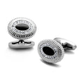 Silver designer men's cufflinks with black center for formal occasions