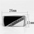 Stylish diagonal crystal ring for men featuring black and silver design with sparkling crystals