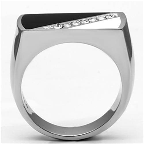Stylish diagonal crystal ring for men in silver with a modern design and sparkling details