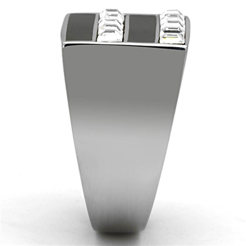 Sleek silver double row mens ring with a polished finish and dual rectangular accents