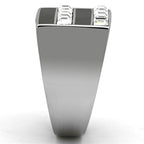 Sleek silver double row mens ring with a polished finish and dual rectangular accents