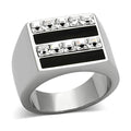 Stylish double row mens ring with black accents and sparkling cubic zirconia stones