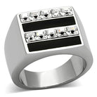 Stylish double row mens ring with black accents and sparkling cubic zirconia stones
