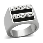 Stylish double row mens ring with black accents and sparkling cubic zirconia stones