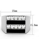 Stylish double row men's ring featuring black enamel and sparkling crystals for a modern look