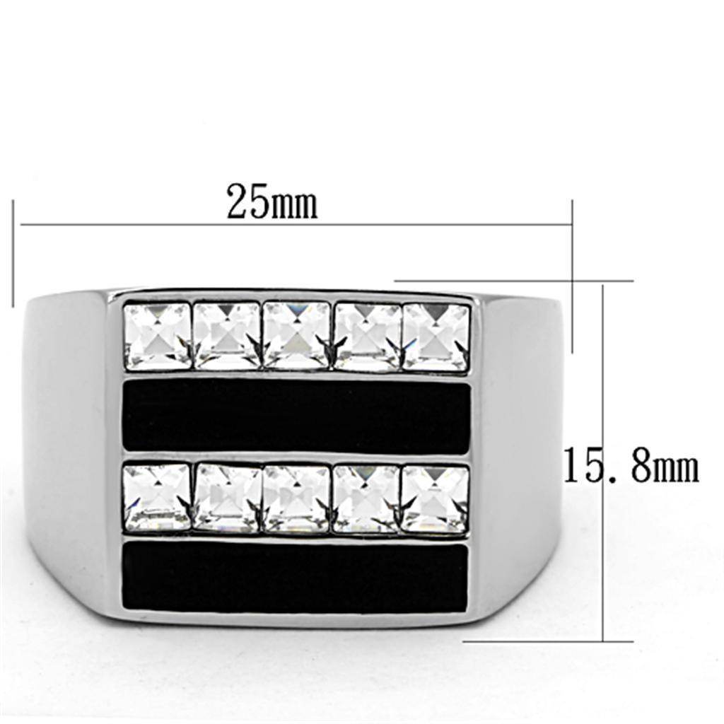 Stylish double row men's ring featuring black enamel and sparkling crystals for a modern look