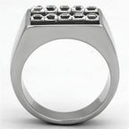 Stylish double row mens ring with a modern design featuring sleek edges and geometric accents