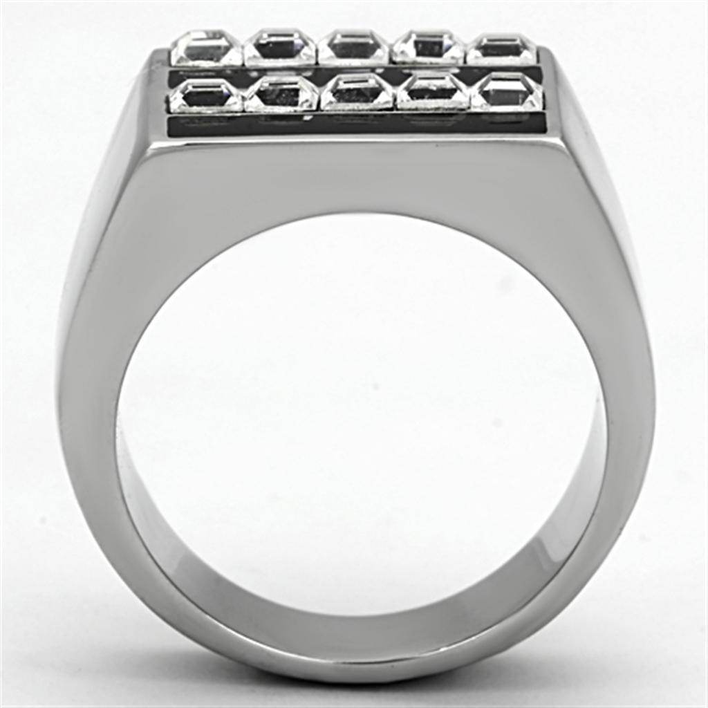 Stylish double row mens ring with a modern design featuring sleek edges and geometric accents
