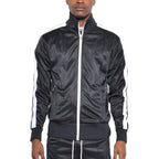 WEIV Mens Double Side Stripe Jacket in black with sporty design and zippered pockets