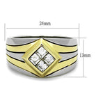 VacationGrabs double stripe stainless steel jewelry men's ring featuring a diamond-shaped design with four stones