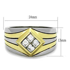 VacationGrabs double stripe stainless steel jewelry men's ring featuring a diamond-shaped design with four stones