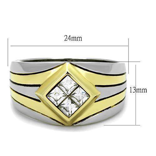 VacationGrabs double stripe stainless steel jewelry men's ring featuring a diamond-shaped design with four stones