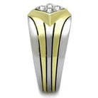 Stylish double stripe stainless steel jewelry men's ring with a gold finish and sparkling stones