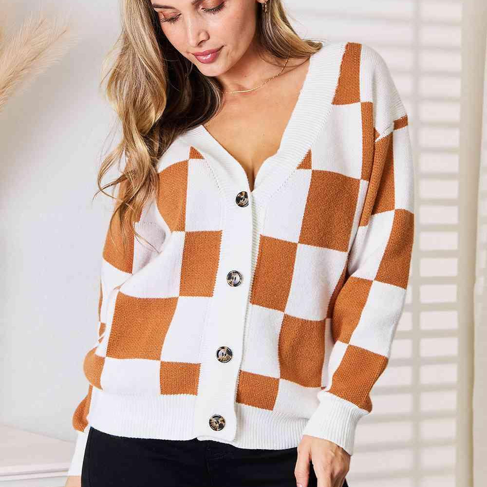 Women's Sweaters - Cardigans Double Take Button-Up V-Neck Dropped Shoulder Cardigan