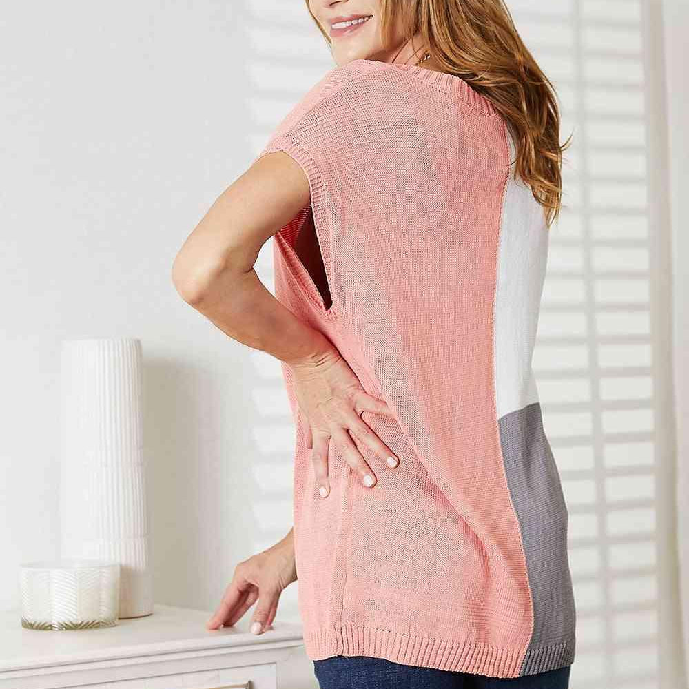 Women's Shirts Double Take Color Block V-Neck Knit Top