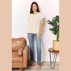 Trendsi double take crochet top in beige with stylish pleats and relaxed fit for casual wear