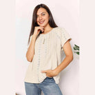 Trendsi double take crochet top in beige with pleated detailing and relaxed fit