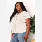 Trendsi Women's Double Take Crochet Top in Beige with Decorative Stitching and Short Sleeves