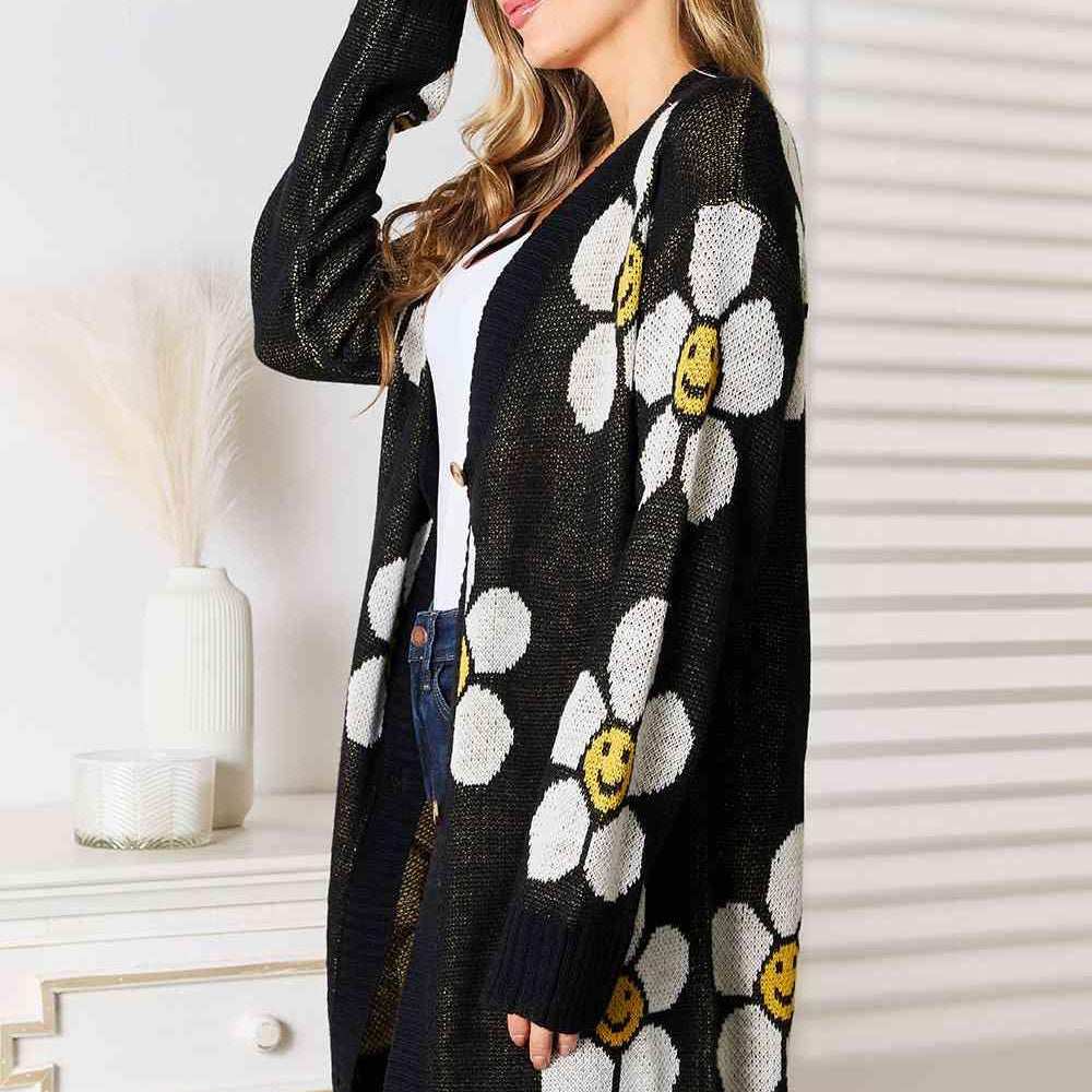 Women's Sweaters - Cardigans Double Take Floral Button Down Longline Cardigan