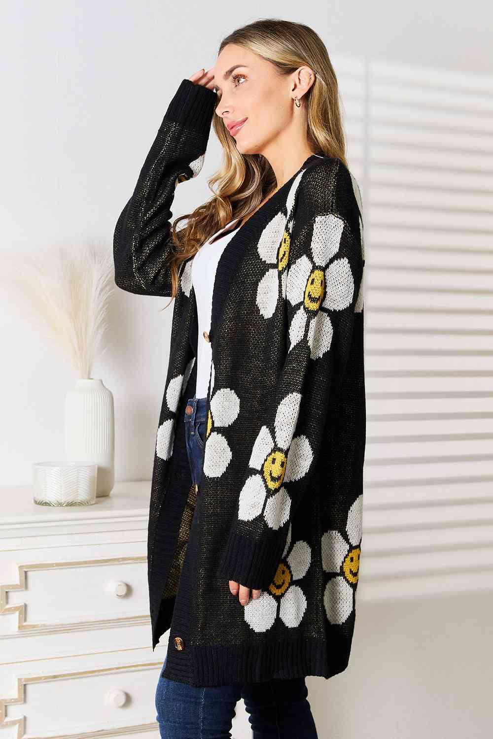 Women's Sweaters - Cardigans Double Take Floral Button Down Longline Cardigan