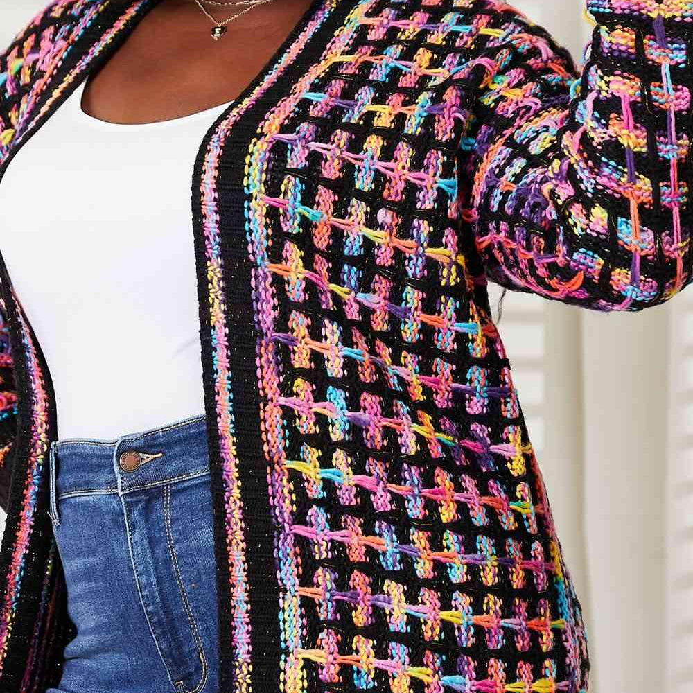 Women's Sweaters - Cardigans Double Take Full Size Multicolored Open Front Fringe Hem Cardigan