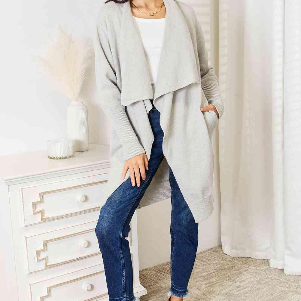 Women's Sweaters - Cardigans Double Take Open Front Duster Cardigan with Pockets