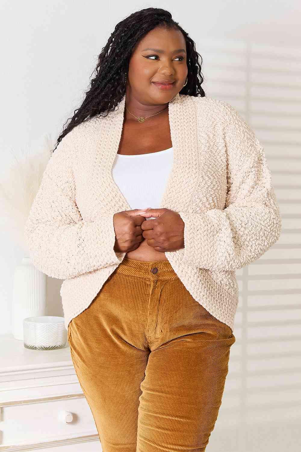 Women's Sweaters - Cardigans Double Take Open Front Long Sleeve Cardigan
