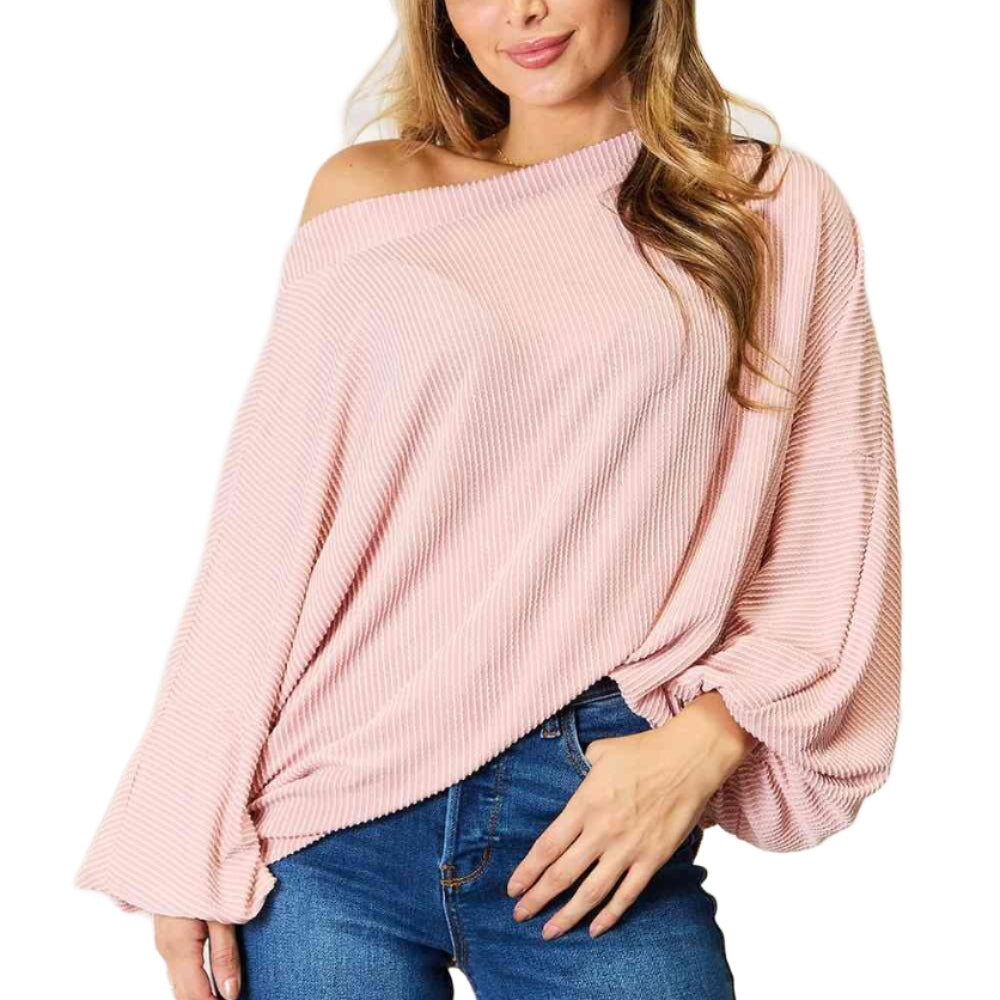Women's Shirts Double Take Ribbed Long Sleeve Top