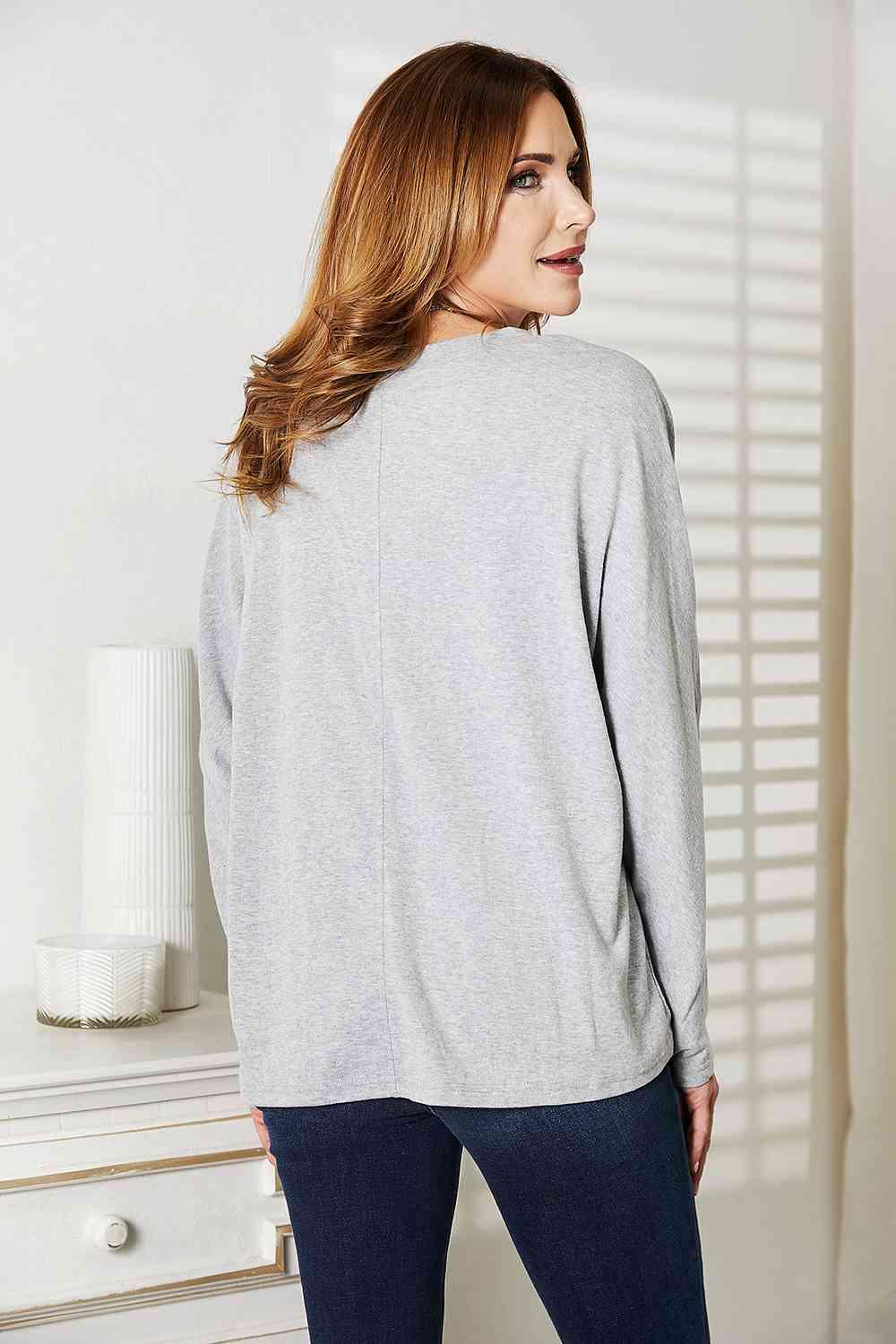 Women's Shirts Double Take Seam Detail Round Neck Long Sleeve Top