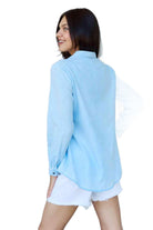 Women's Shirts Doublju Blue Jean Baby Denim Button Down Shirt Top in Light Blue