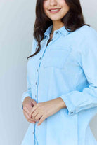 Women's Shirts Doublju Blue Jean Baby Denim Button Down Shirt Top in Light Blue
