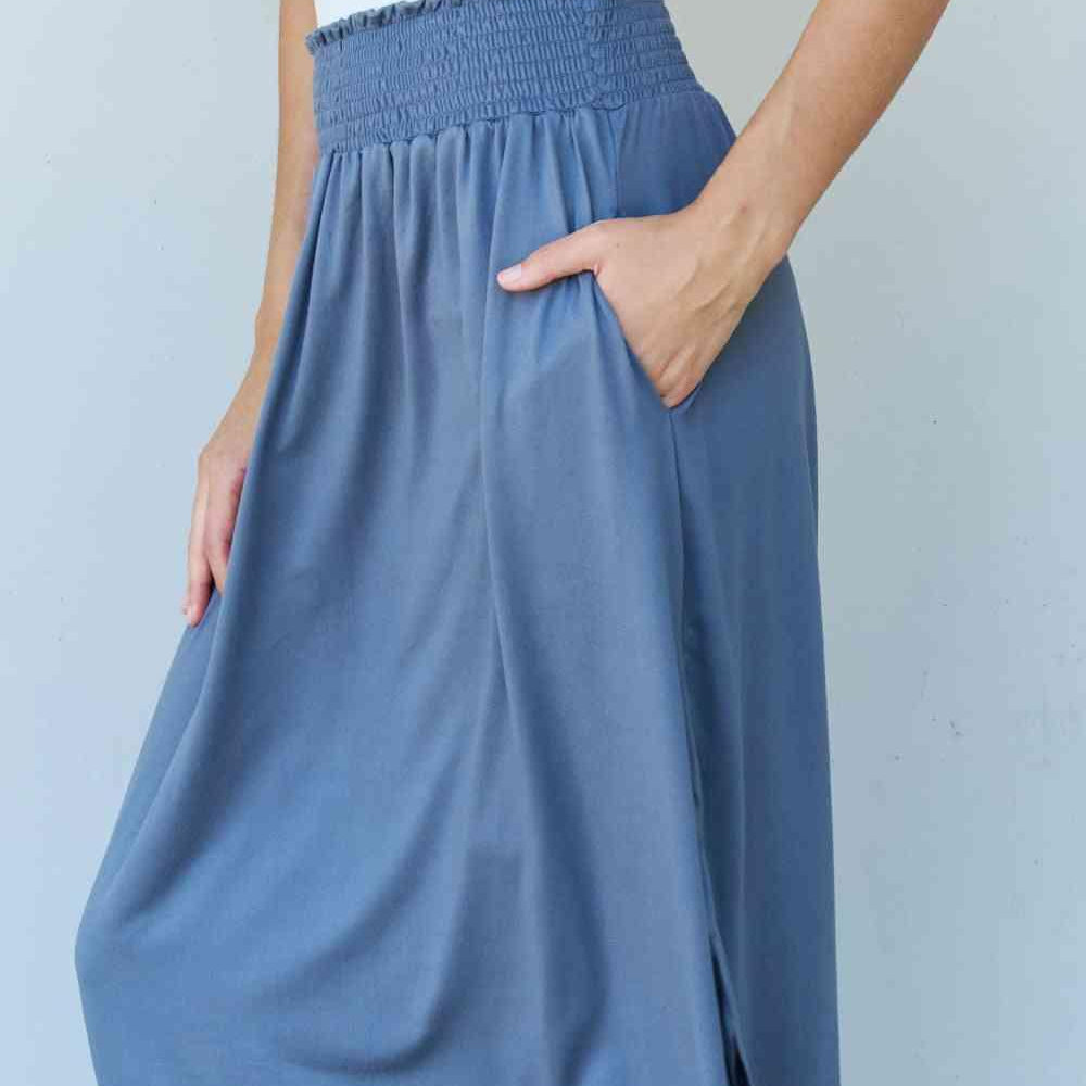Women's Skirts Doublju Comfort Princess Full Size High Waist Scoop Hem Maxi Skirt in Dusty Blue