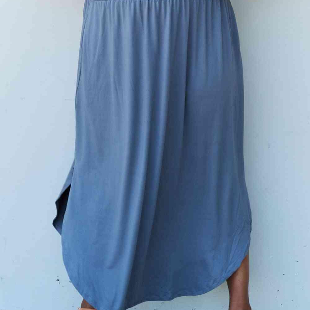Women's Skirts Doublju Comfort Princess Full Size High Waist Scoop Hem Maxi Skirt in Dusty Blue