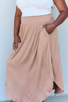 Women's Skirts Doublju Comfort Princess Full Size High Waist Scoop Hem Maxi Skirt in Tan