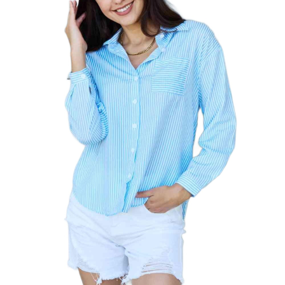 Women's Shirts Doublju She Means Business Striped Button Down Shirt Top