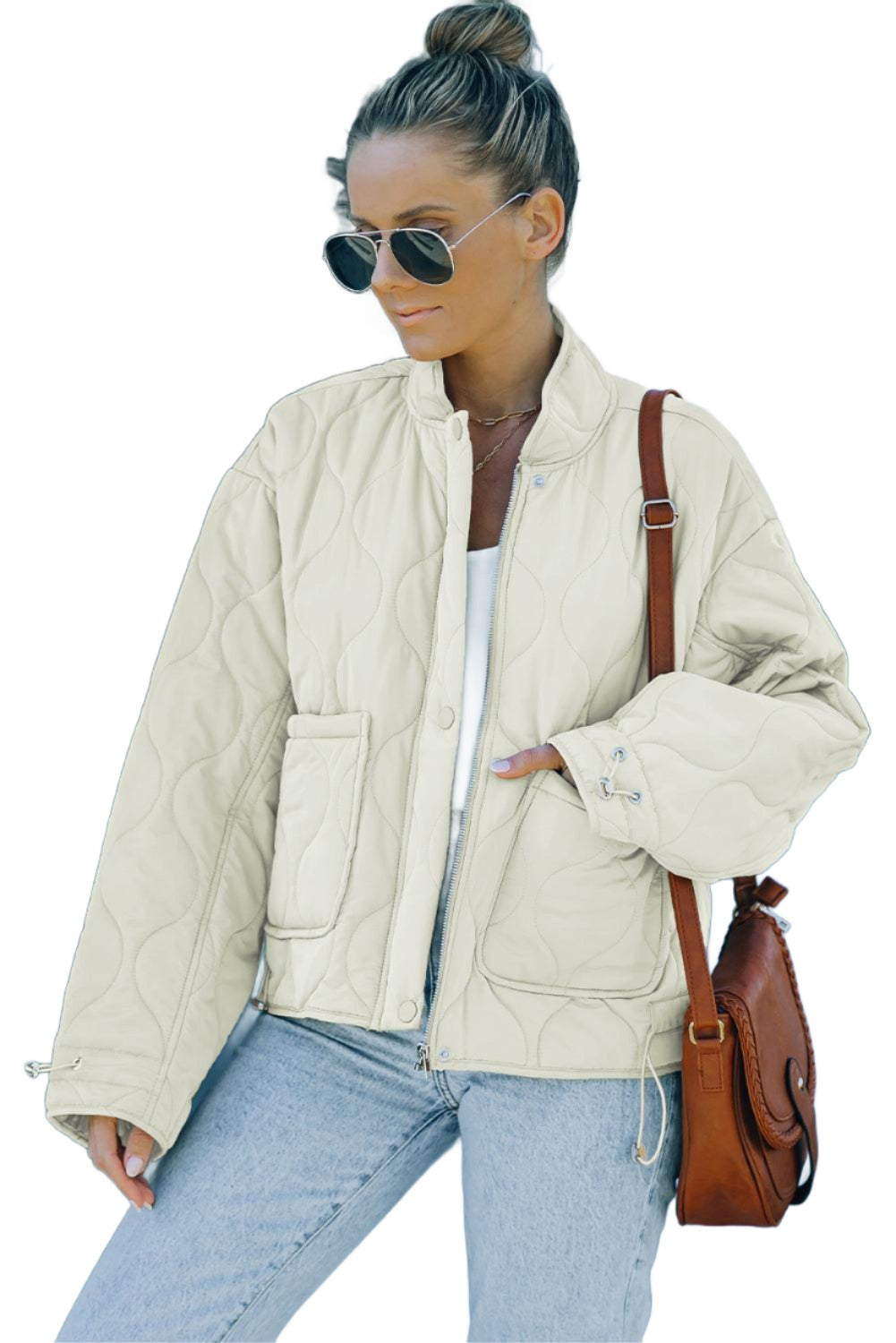 Women's Coats & Jackets Drawstring Dropped Shoulder Quilted Jacket