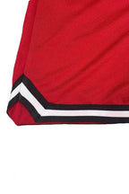 Red VacationGrabs drawstring gym shorts with stylish black and white trim detailing