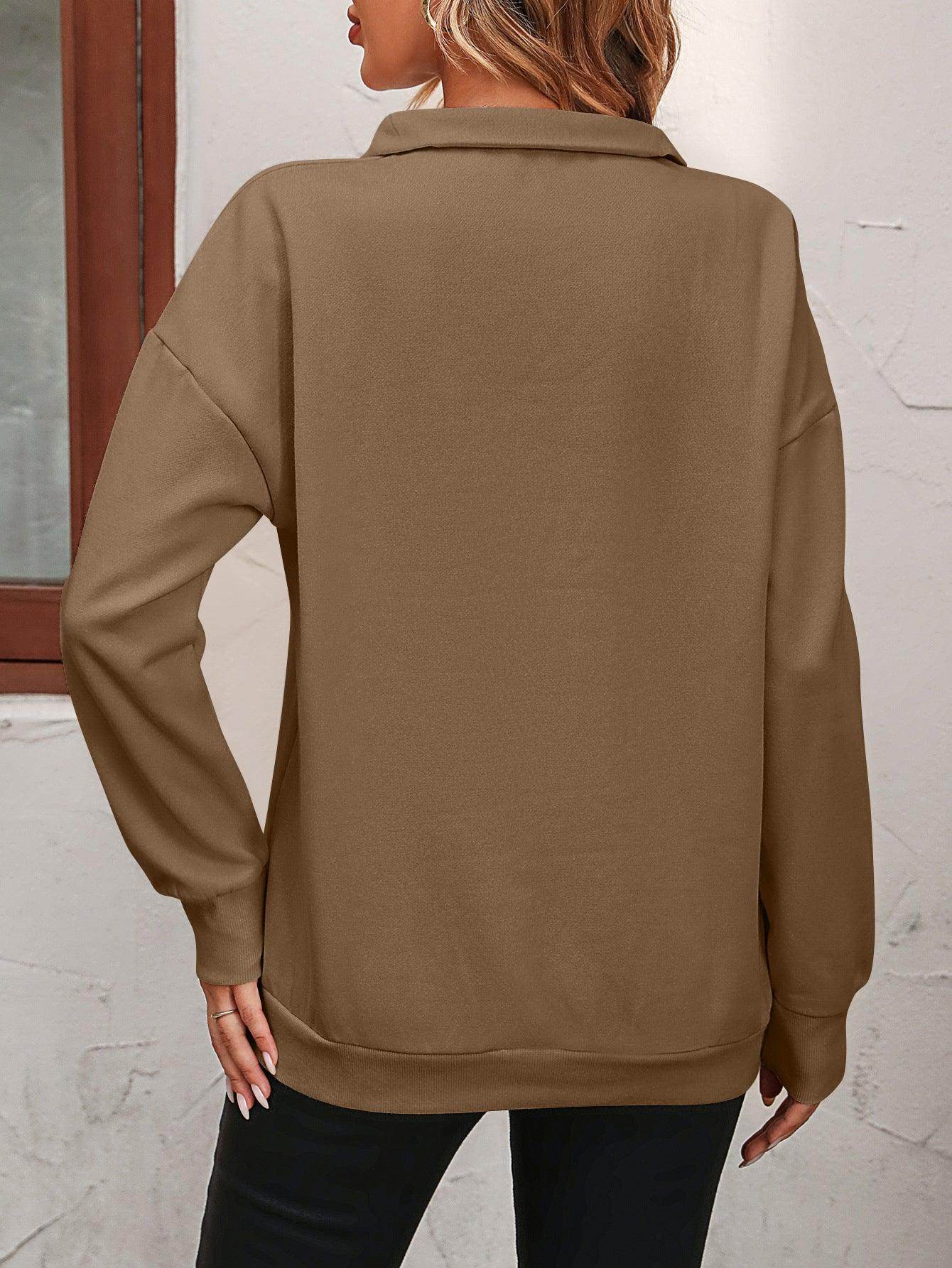Trendsi Women's dropped shoulder pullover top in brown with relaxed fit for casual comfort