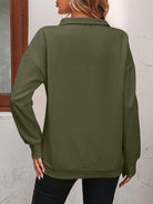 Trendsi women's dropped shoulder pullover top in olive green with a relaxed fit and back view