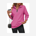 Trendsi Women's Dropped Shoulder Pullover Top in Pink with Half-Zip Design for Casual Style