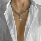 Men's dual design necklace chain featuring a unique layered style with a cross pendant