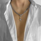Men's dual design necklace chain featuring a stylish cross pendant, perfect for fashion-forward looks