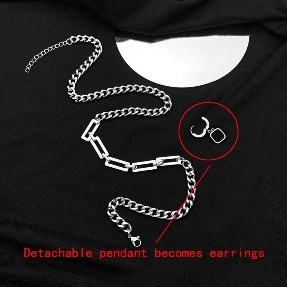 Men's dual design necklace chain with a detachable pendant that transforms into earrings