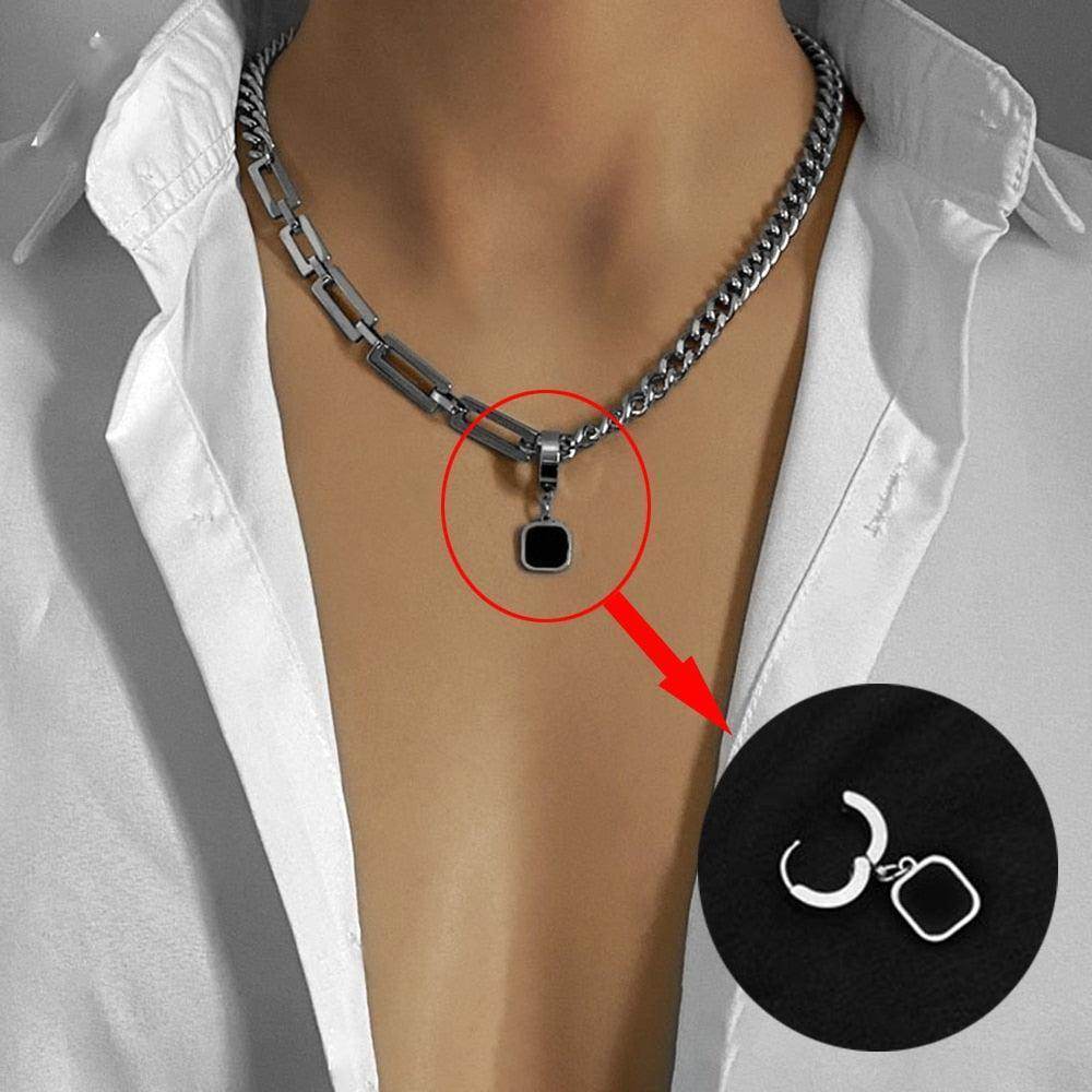 Men's Dual design necklace chain with a square pendant for a stylish and modern look
