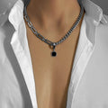 Men's jewelry featuring a dual design necklace chain with square pendant in stylish silver finish