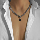 Men's jewelry featuring a dual design necklace chain with square pendant in stylish silver finish