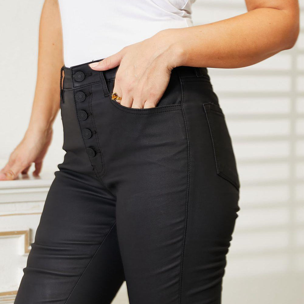 Women's Pants Kancan Full Size High Rise Black Coated Ankle Skinny Jeans