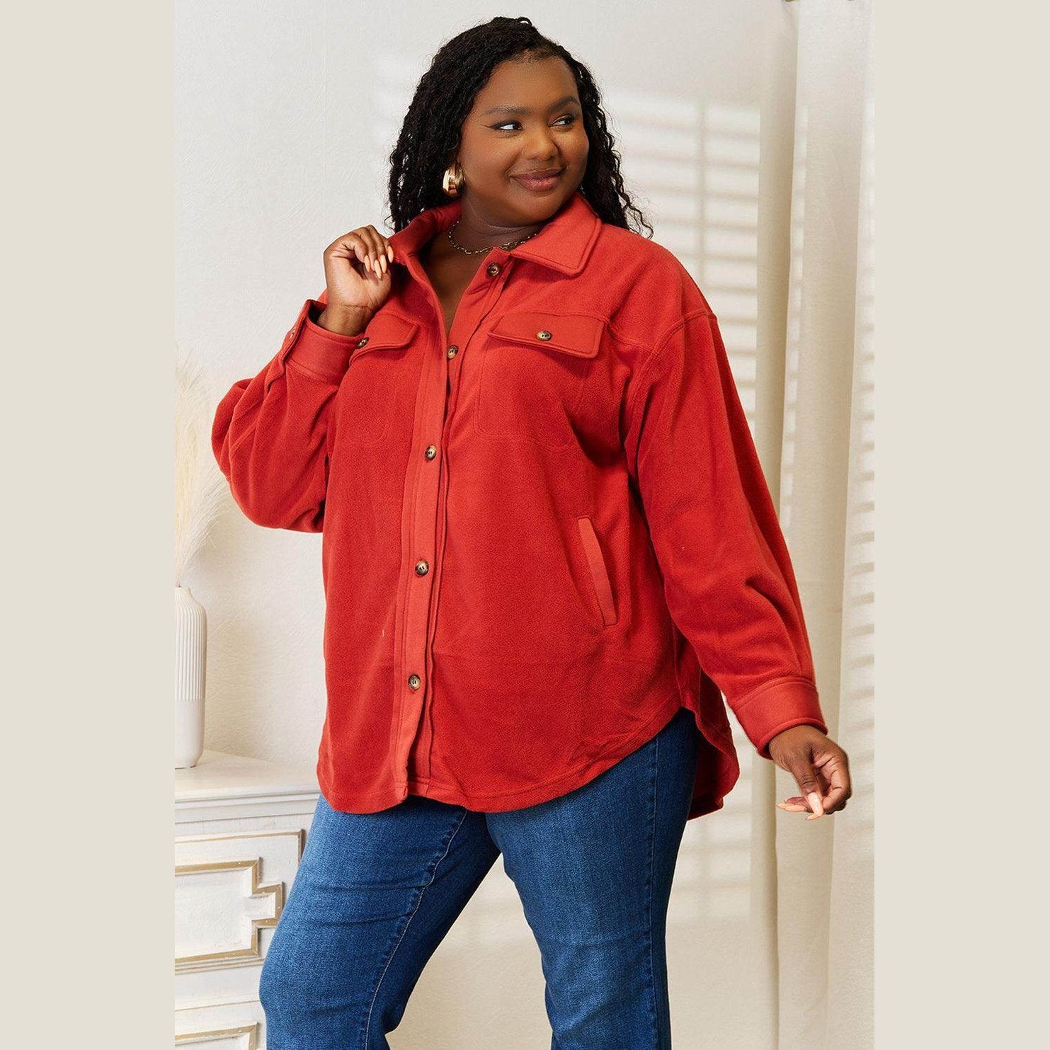 Heimish Cozy Girl Full Size Button Down Shacket - VacationGrabs